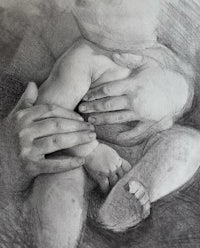 a drawing of hands holding a baby