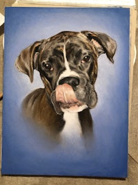 a painting of a boxer dog with its tongue out